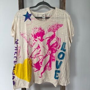 Magnolia Pearl Cream Graphic Tee with Pink and Blue Accents